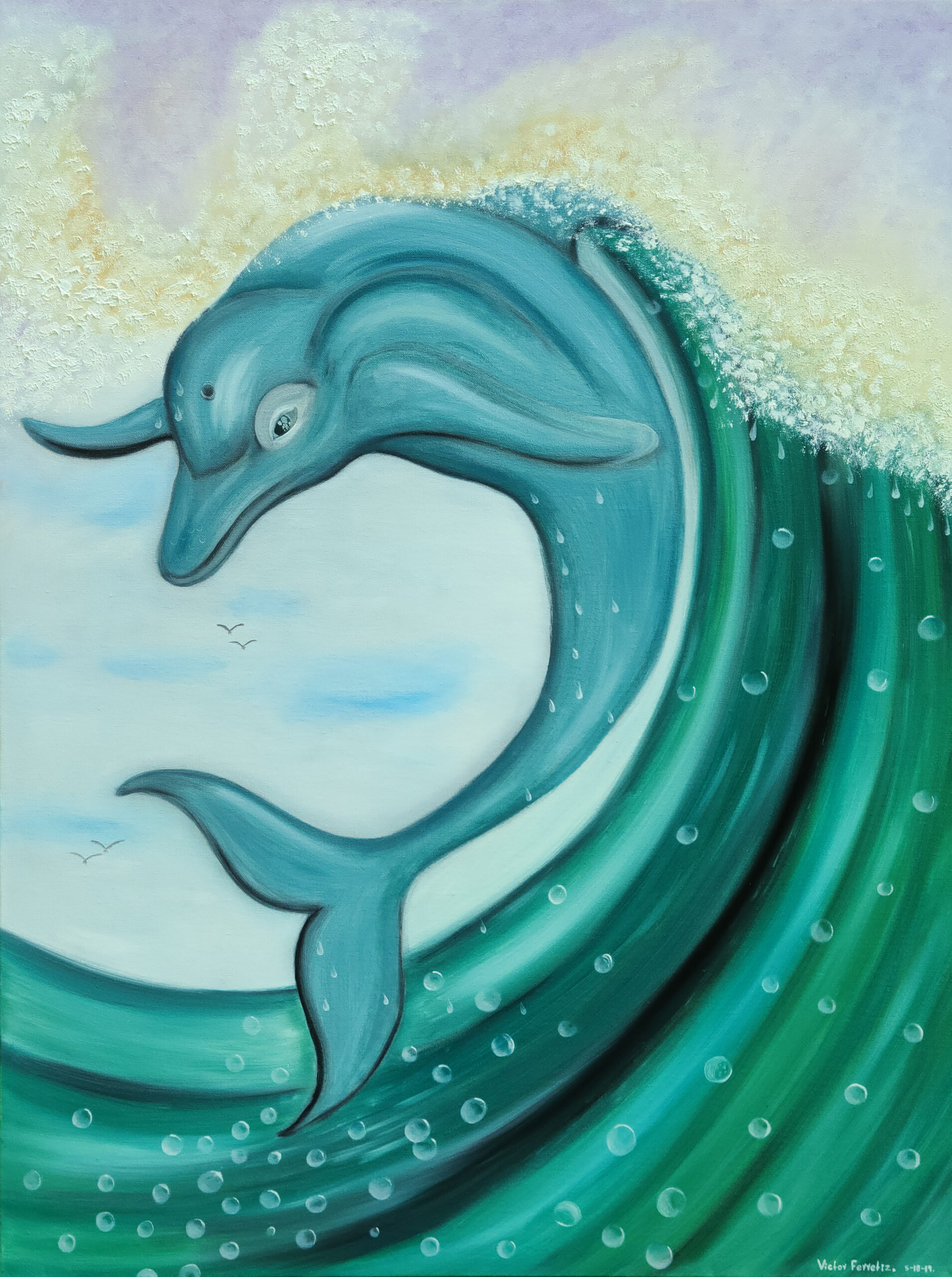 This original work of art represents the fidelity of certain animals of the mas, such as the dolphin, for example. These beautiful marine animals tend to be very friendly to people and are very protective in case of danger.