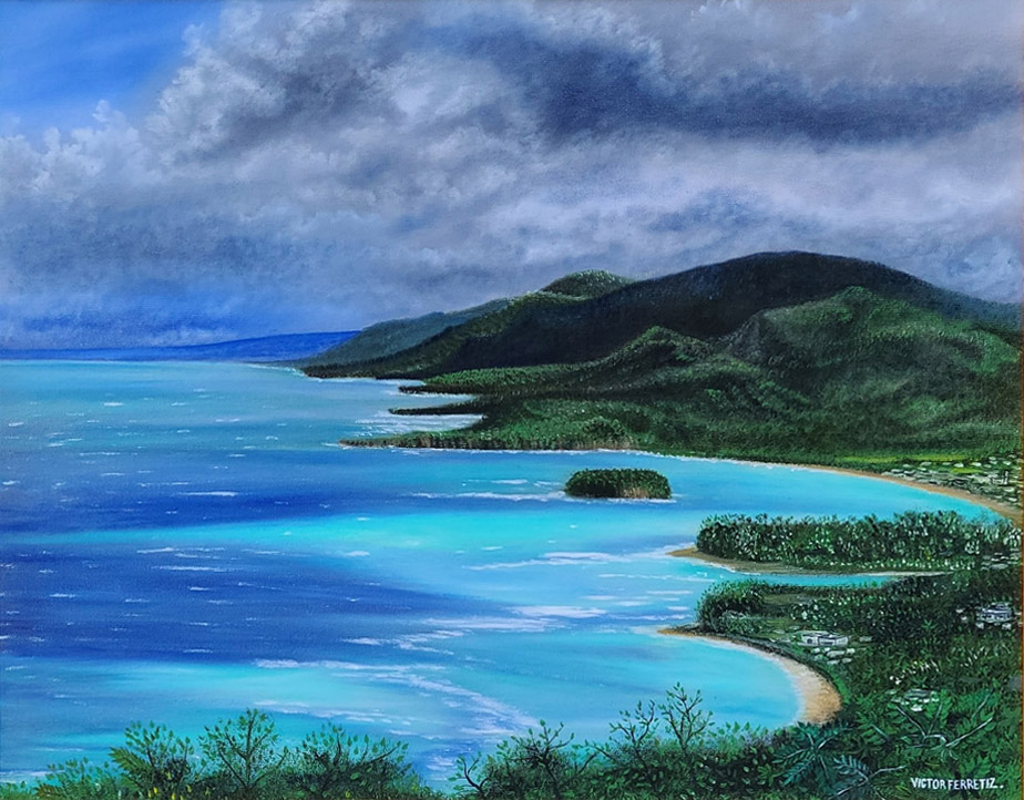 This painting comes with an antique frame. This original painting was painted based on a photograph from Hawaii.