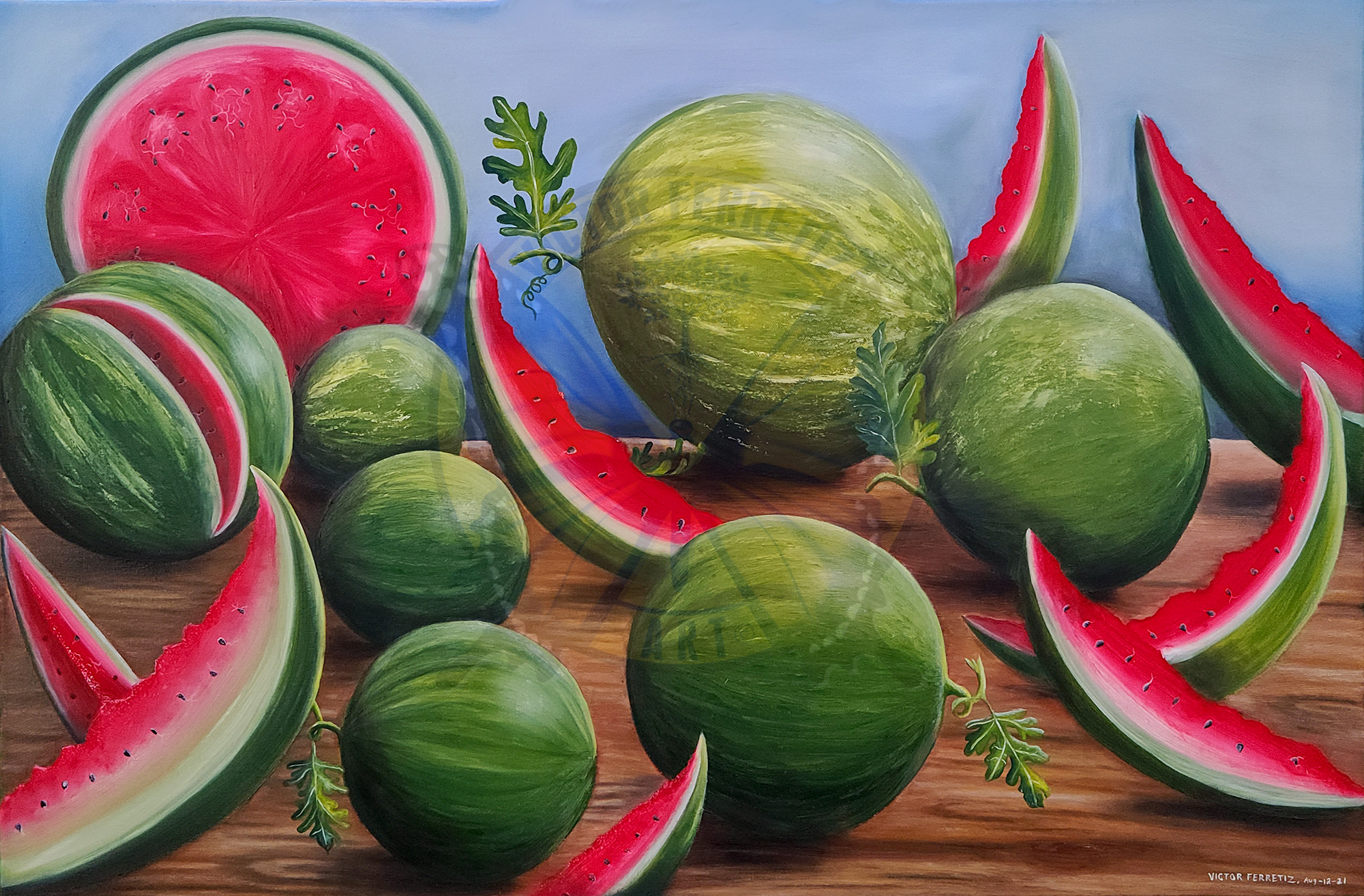 This original work of these delicious watermelons represents the sweetness of life and the passion we give each of our days to achieve our dreams. This work of art was inspired by the work of the Mexican artist Frida Kahlo entitled Viva la Vida. The three-dimensionality of this work gives us a sense that everything that surrounds us also has a little bit of life.