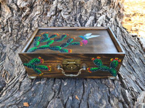Cactus and Hummingbird Trinket Box