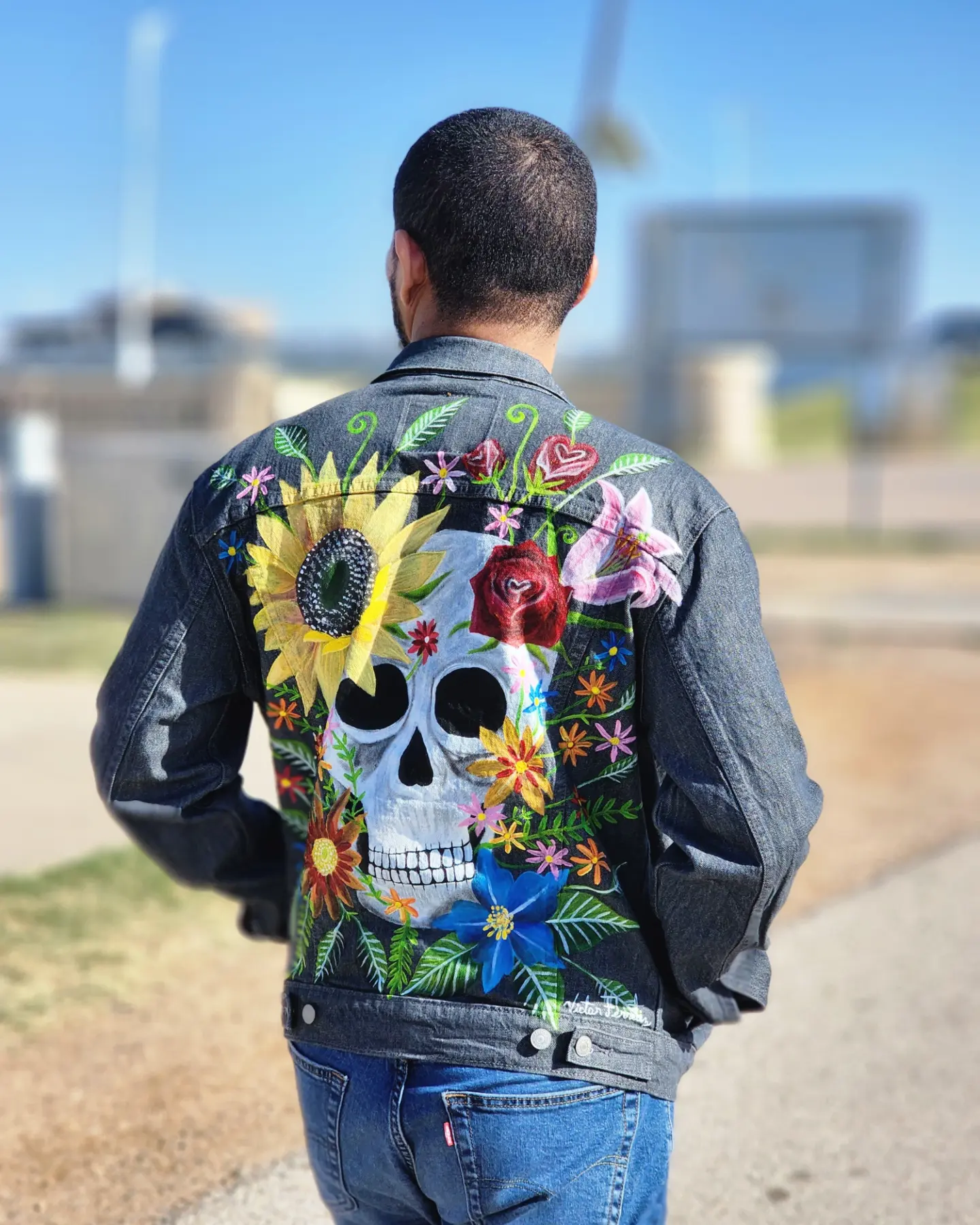 This garment is one-of-a-kind hand-painted brand new Levi's denim jacket with acrylic textile paint. This beautiful jacket has been heat-pressed so the jacket is machine washable.