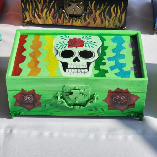 Rainbow Skull Trinket/Jewelry Wooden Box