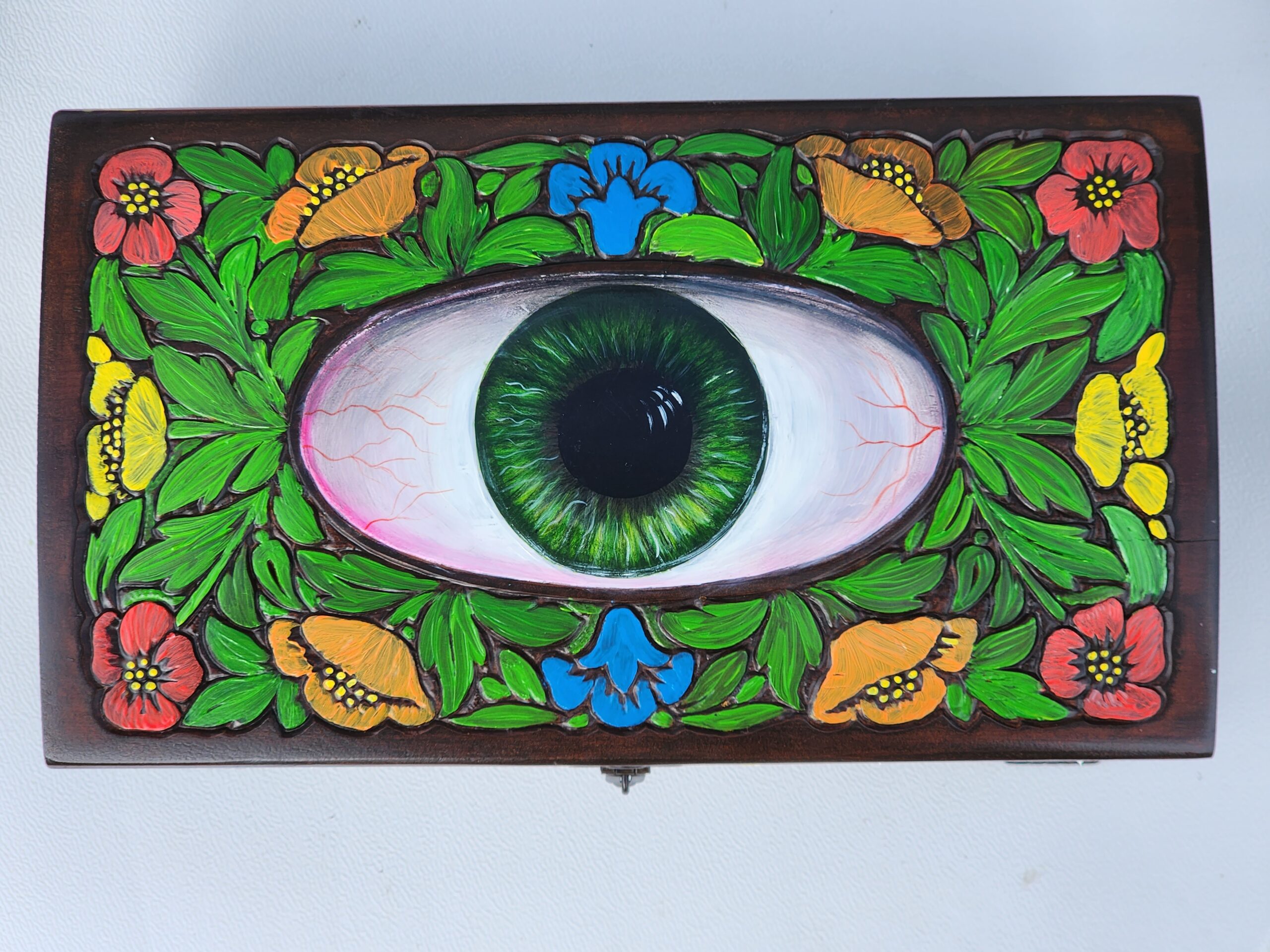 Beautiful handpainted antique wooden trinket box with original mirror. This cute trinket box is an ideal gift for a special loved one. You can store jewelry such as rings, necklaces, bracelets, or anything you would like to keep in a particular place, especially in this elegant and artistic trinket box.