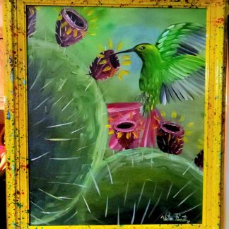 Hummingbird & Cacti Painting