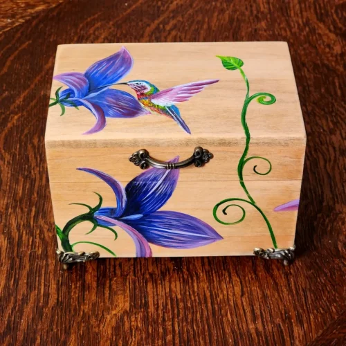 Hummingbird & Purple Lily Trinket/Jewelry Wooden Box