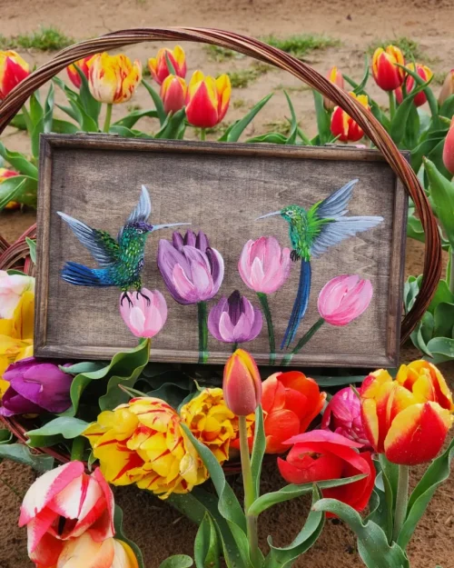 Tulips & Hummingbirds | Trinket/Jewelry Wooden Box