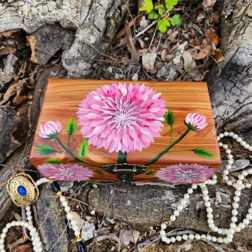 Dahlia Flower | Cedar Wood Jewelry Box