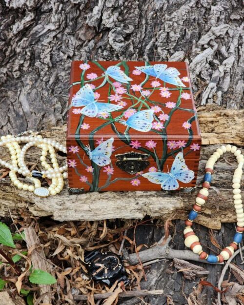 Cherry Blossom & Butterflies | Wooden Jewelry Box