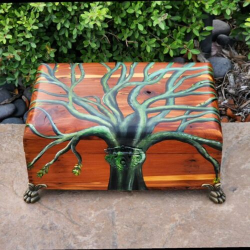 Old Tree - Handpainted Antique Wooden Jewelry Box