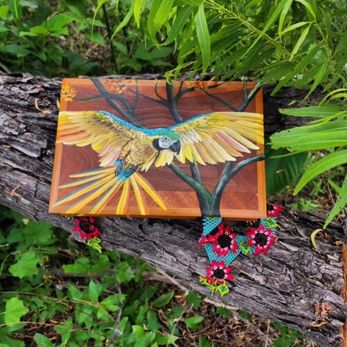 Yellow Macaw - Handpainted Antique Wooden Jewelry Box