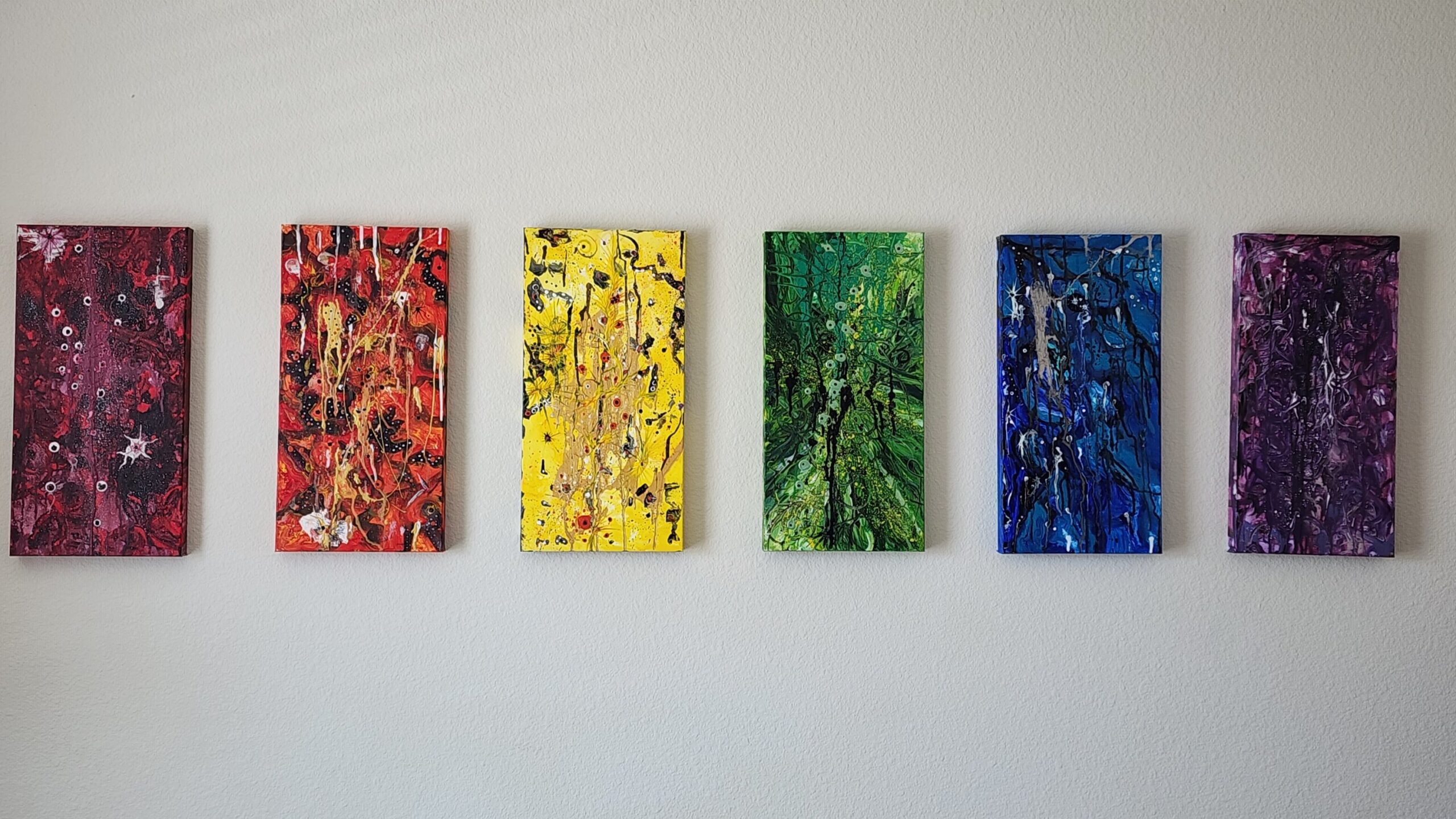 Abstract composition of six pieces of canvases. Art Gallery Level Canvas. All 6 pieces for $600.