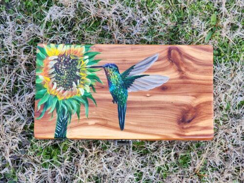 Hummingbird & Sunflower Antique Wooden Jewelry Box