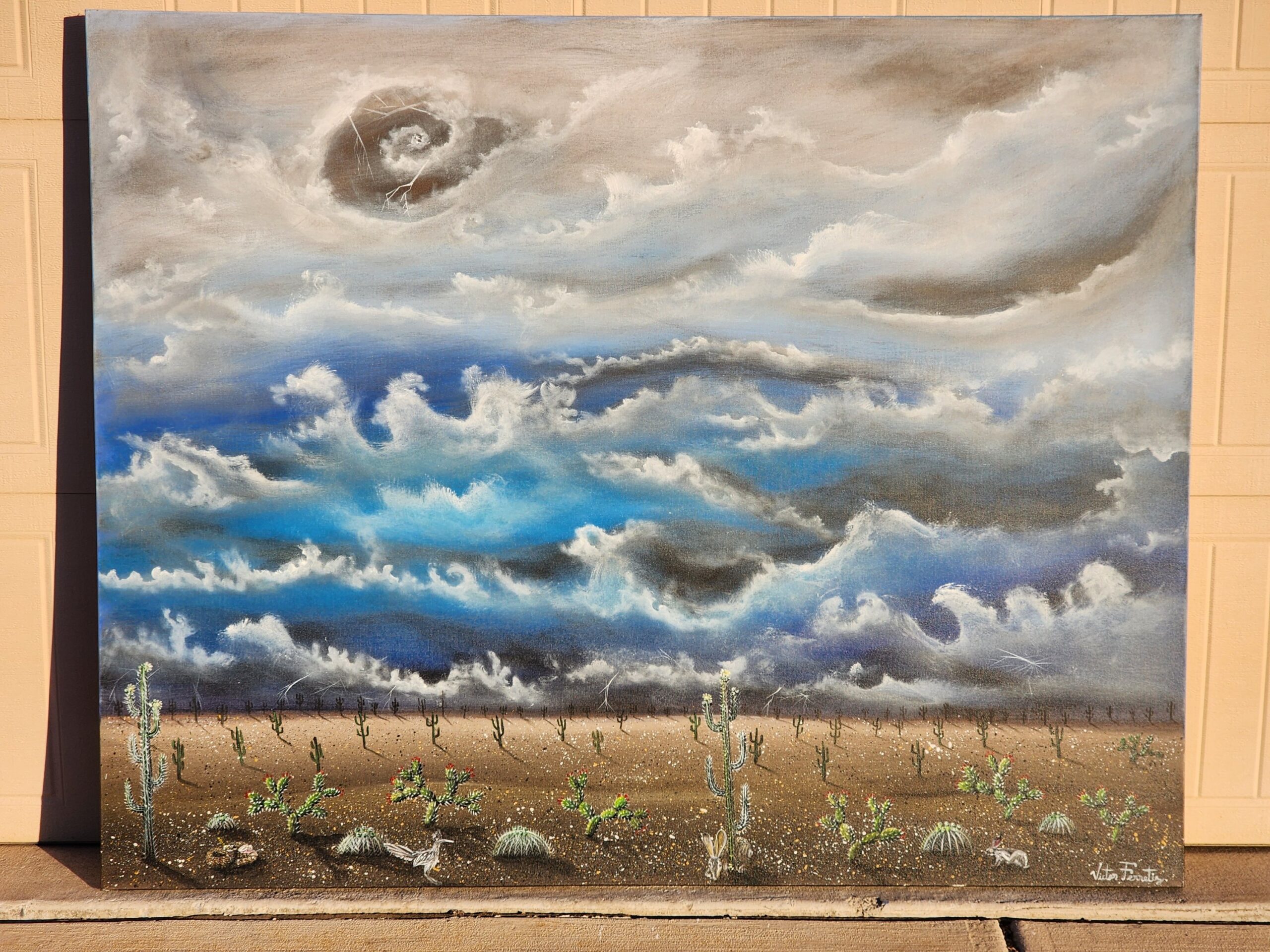 Original painting of an upcoming majestic storm rolling through the desert. Dimensions: 1.5"x60"x48"