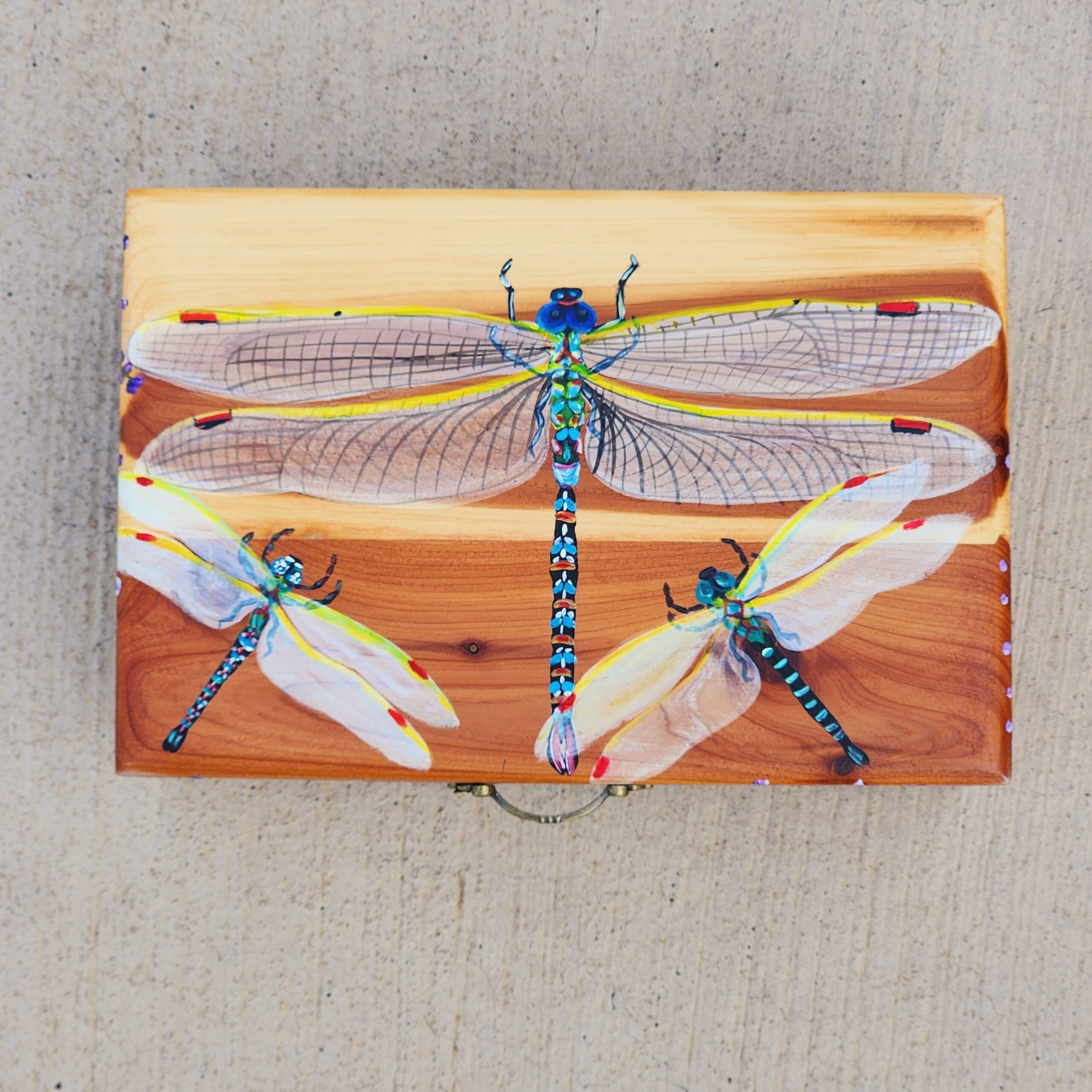 Beautiful handpainted wooden trinket box. This cute trinket box is an ideal gift for a special loved one. You can store jewelry such as rings, necklaces, bracelets, or anything you would like to keep in a particular place, especially in this elegant and artistic trinket box.