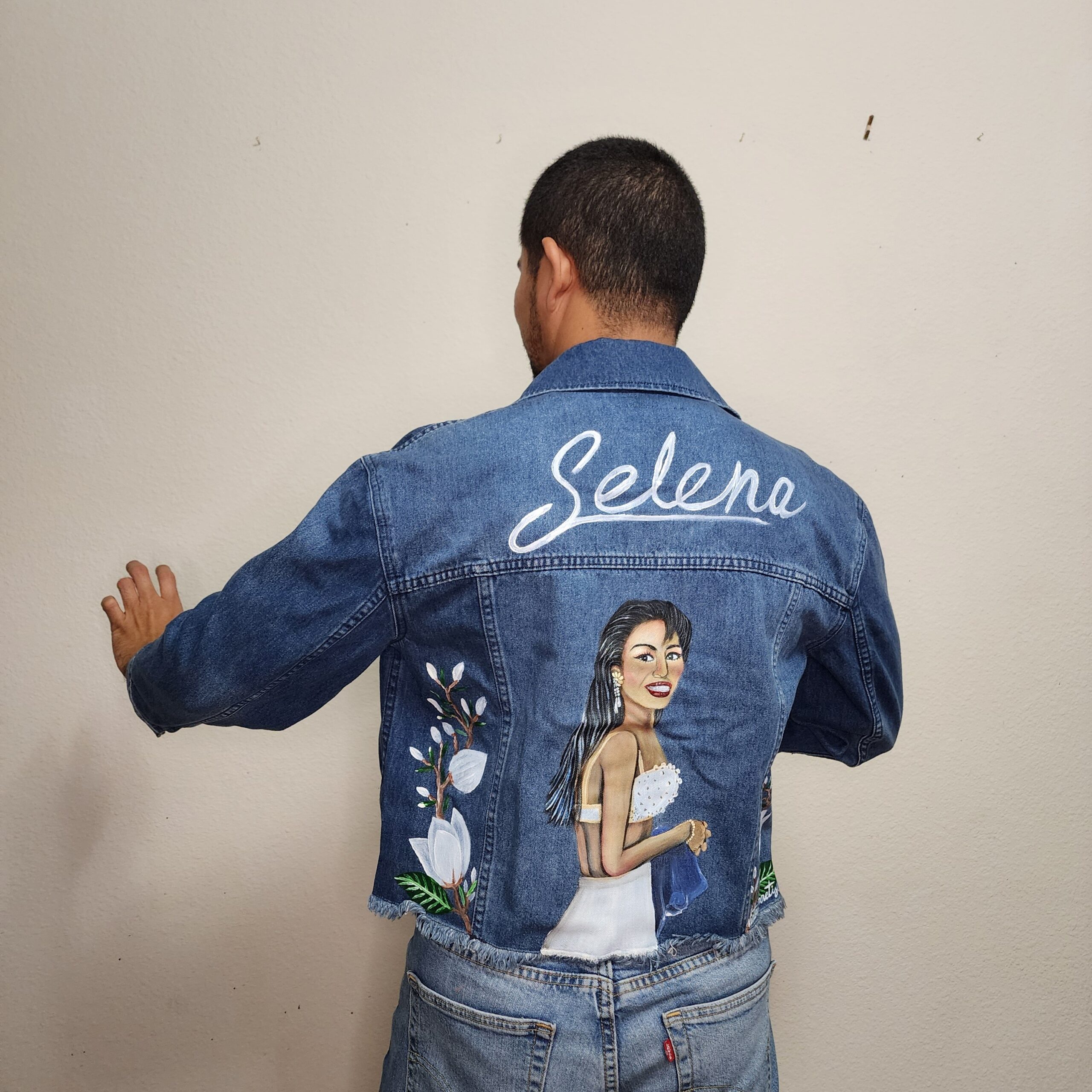 Handpainted brand-new denim jacket with textile paint. Washer and dryer safe. Size: women's M