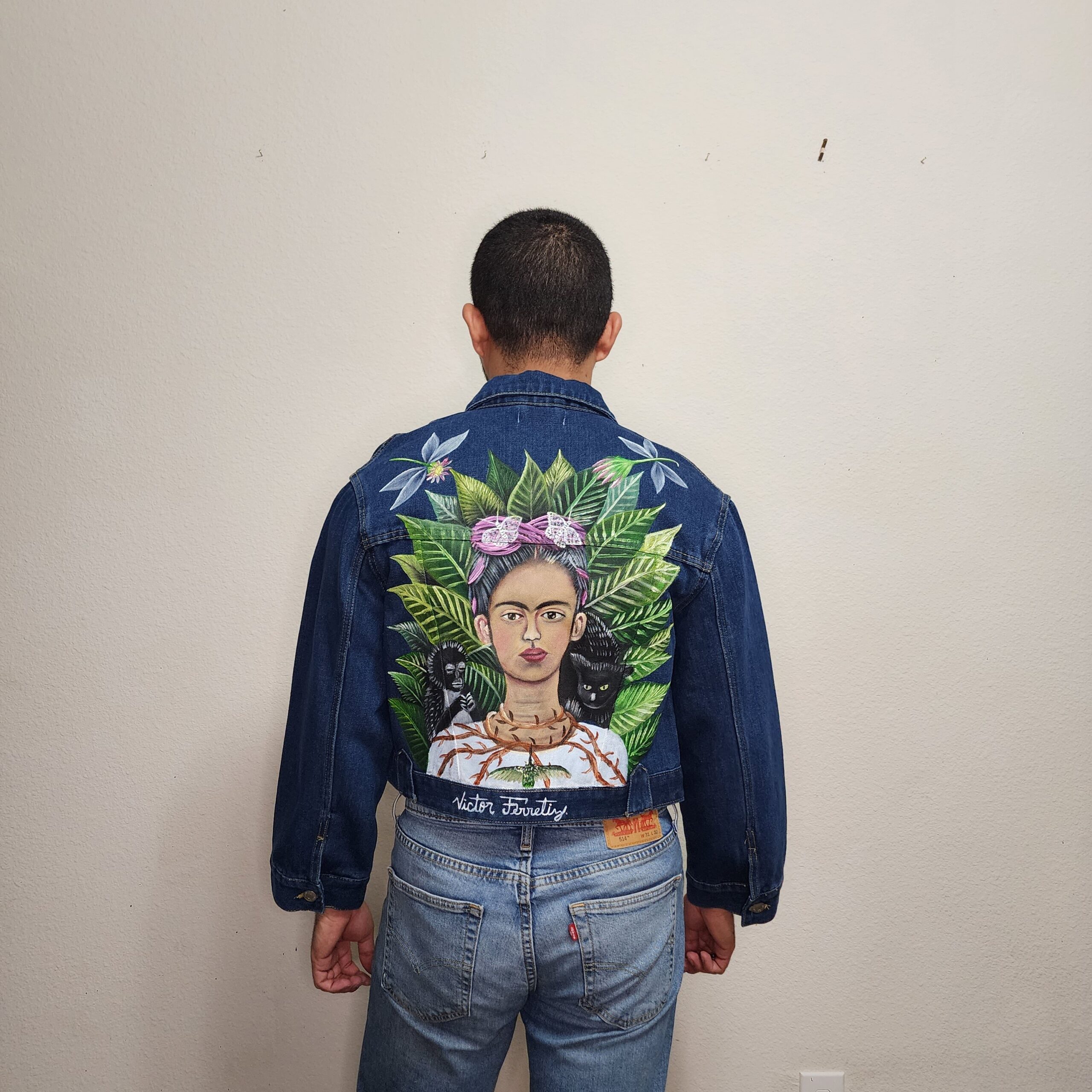 Handpainted brand-new denim jacket with textile paint. Washer and dryer safe. Size: women's M