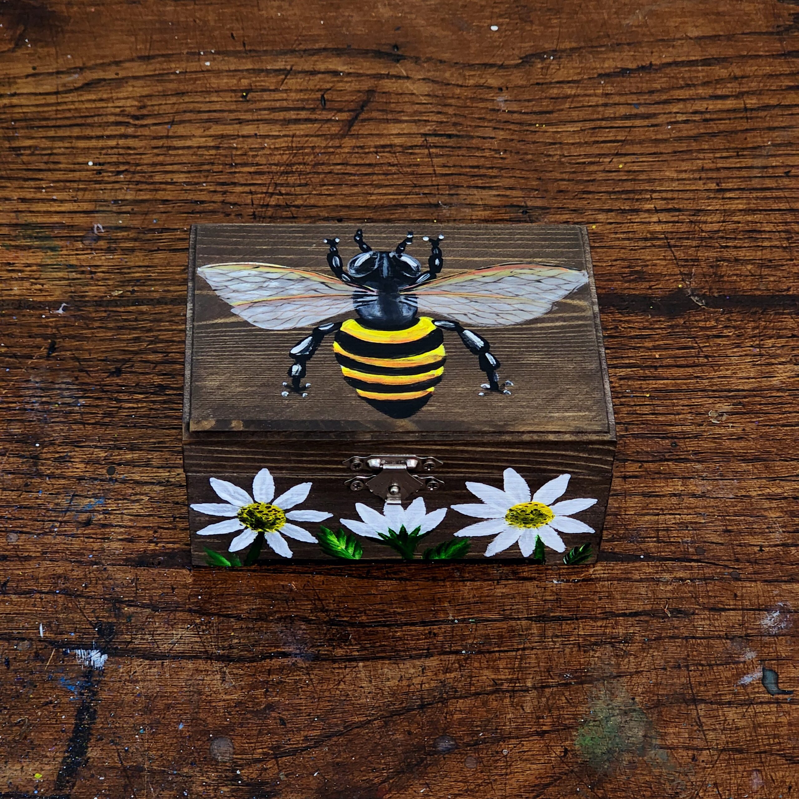 Tiny handpainted wooden trinket box