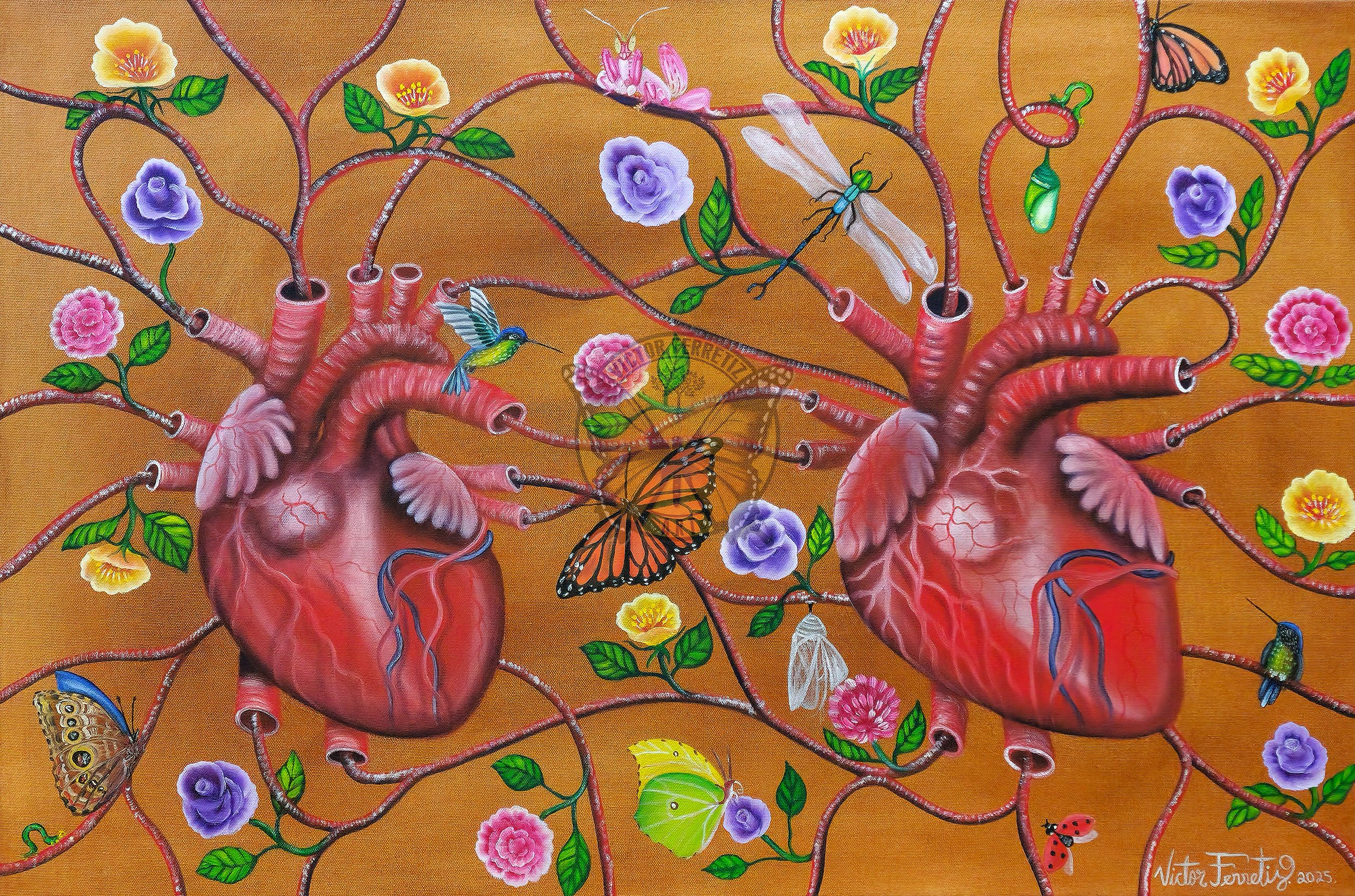Corazones Entrelazados (Intertwined Hearts) 36" x 24" Oil on canvas Year 2025